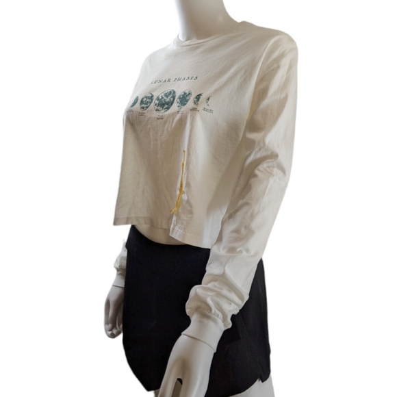 Pull & Bear Crew Neck Long Sleeve Crop Top White S - Picture 7 of 10